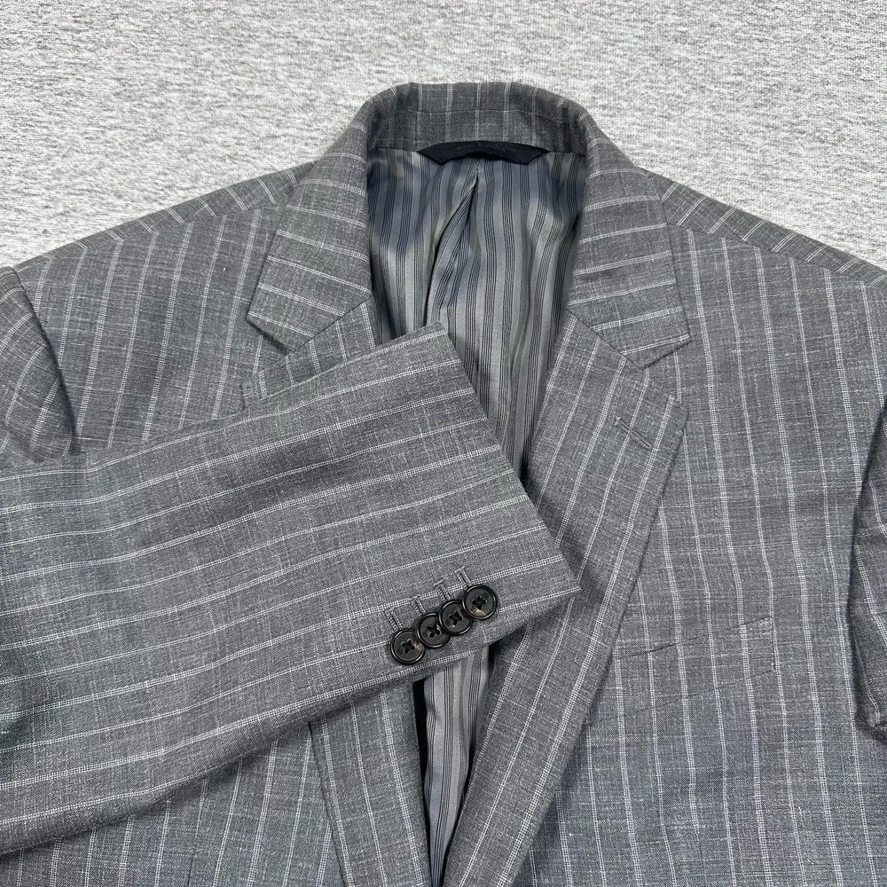 Banana Republic Blazer Mens 38R Gray Striped Wool Silk Linen Vitale Barberis